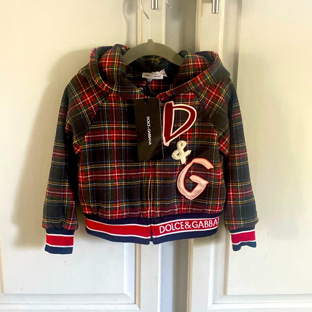 D&G Dolce Gabbana Unisex Tartan jersey hoodie 2T